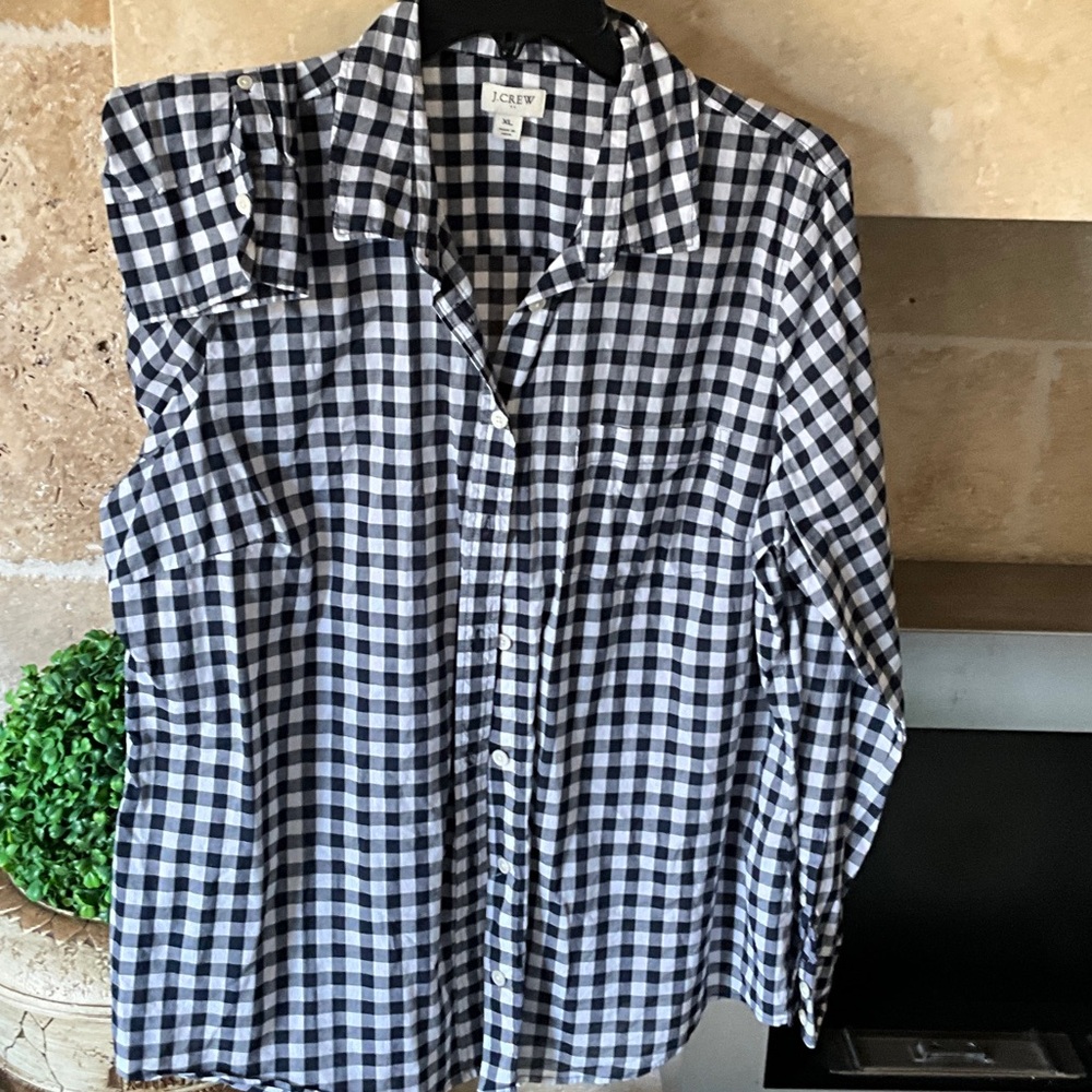 J. Crew Factory Checkered Shirt in Navy and White